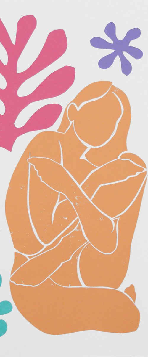 Nude Lino Cut Hand Pulled Print by Andrew Orton