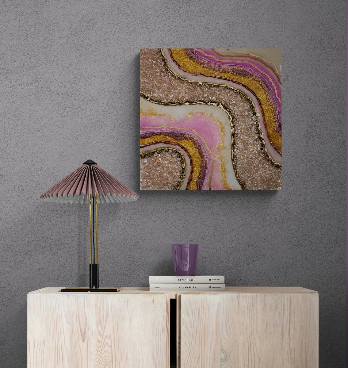 Organic Abstract Painting By Jane Biven, 12 X 12, Pink Geode, Original Artwork