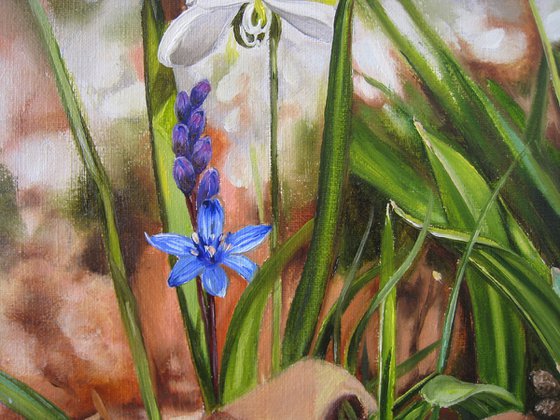 Snowdrop, Realistic Wall Art, Spring flowers, Bluebell Art Nature canvas, Flower Lover Gift