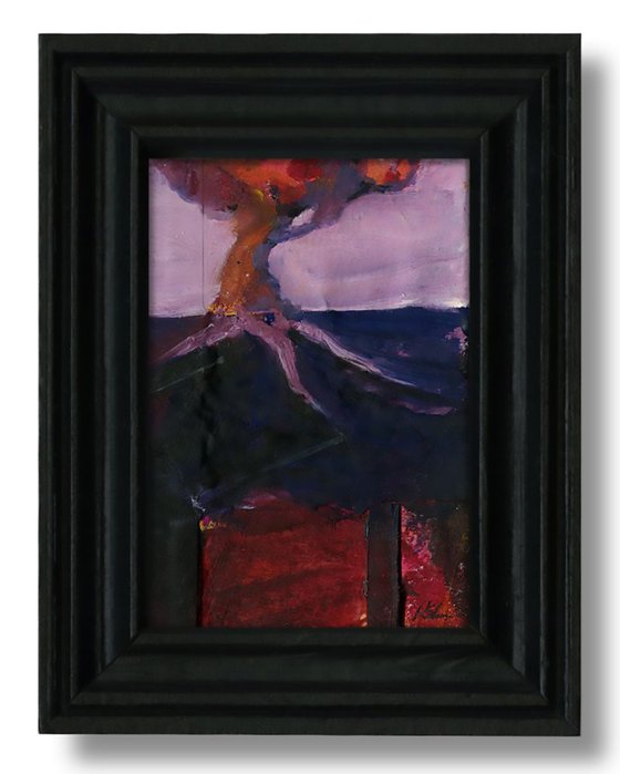 Lone Tree - Framed Miniature Abstract Landscape Painting