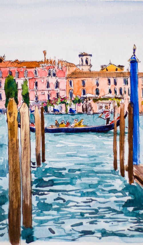 Venice. Grand canal view. Urban sketching small interior gift drawing by Sasha Romm