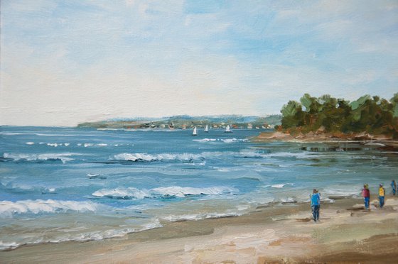Seascape. Oil Painting. Walk along the coast. Ocean landscape. Artwork 8 x 10in.