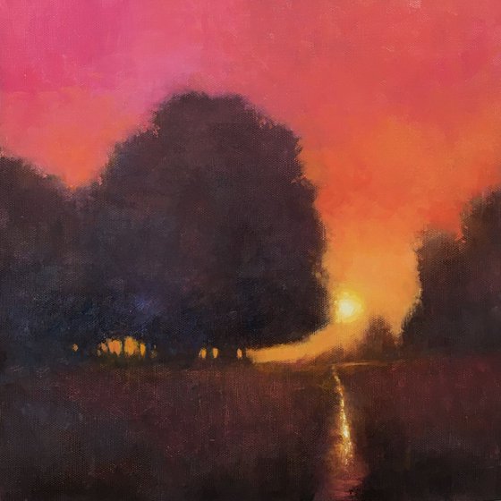 Oak Tree Sunset  impressionist landscape oil painting