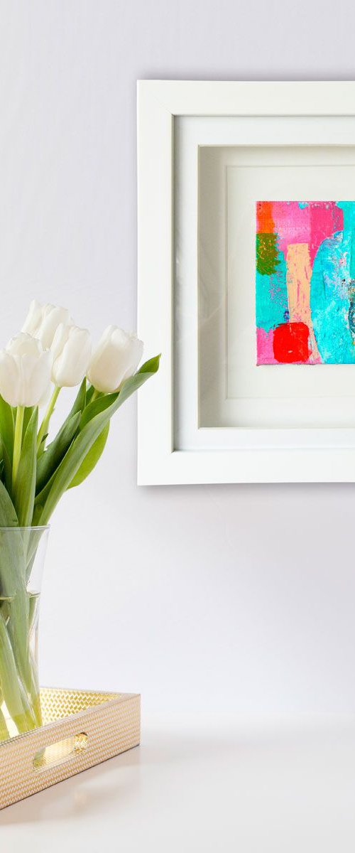 Framed ready to hang mini original abstract #197 by Carolynne Coulson