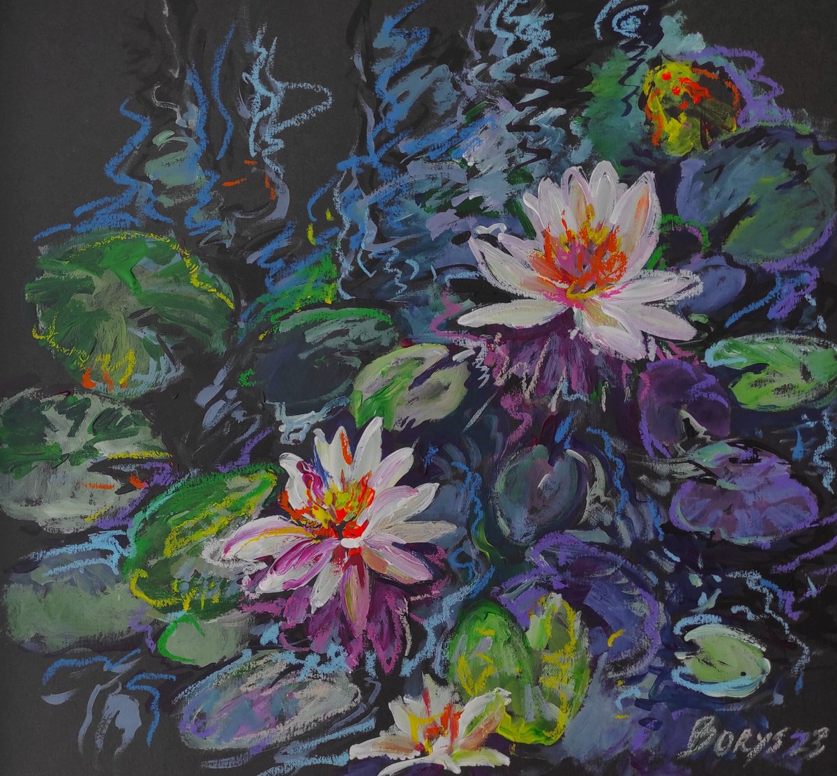 Impressionistic Botanical Acrylic Painting By Tetiana Borys, 12 X 12", Floral Luxury, Original Artwork