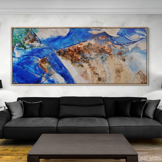 Outback Blue 240cm x 100cm Textured Abstract Art