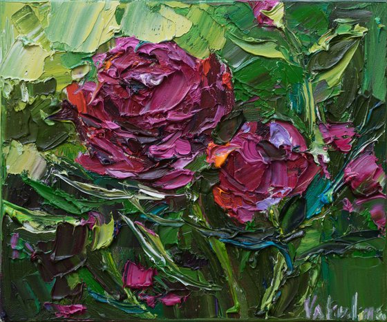 Magenta Peonies Original oil painting