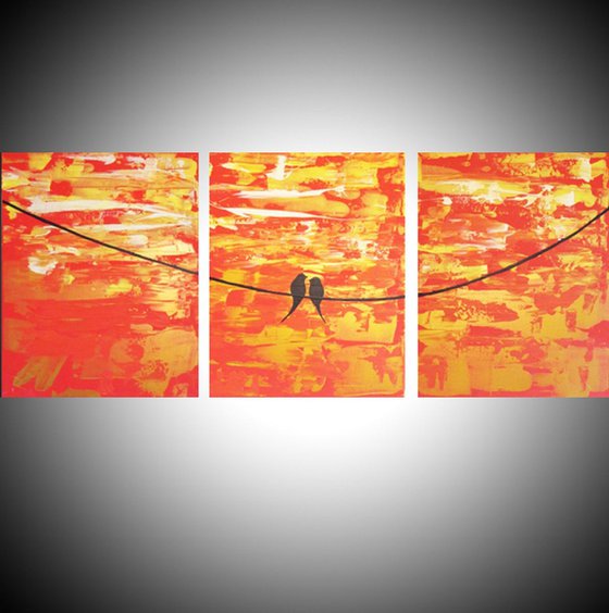 original love bird abstract landscape "Sitting in the sunshine" painting art canvas - 60 x 28  inches romance
