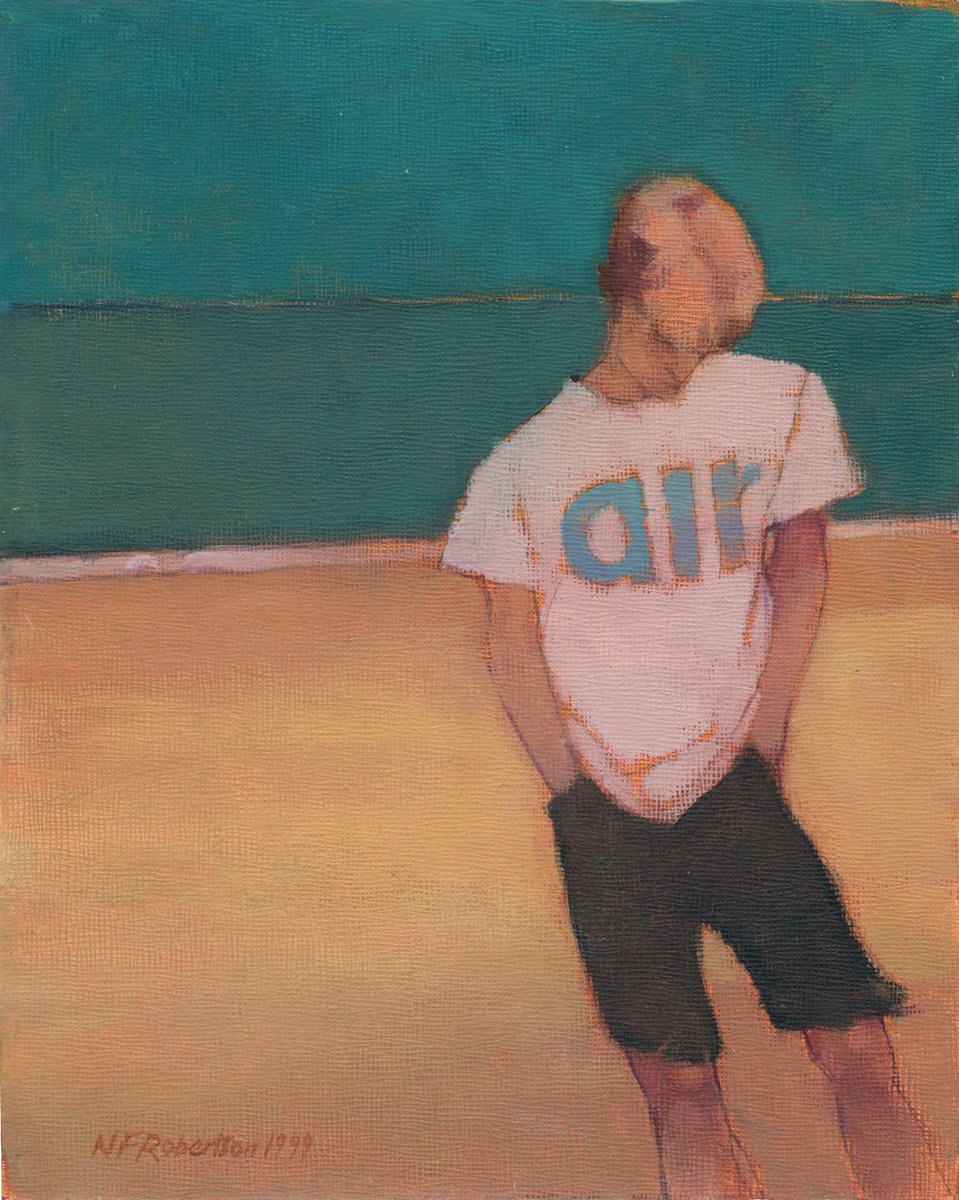 Portrait Acrylic Painting By Nicholas Robertson, 8 X 10", Boy On A Beach, Original Artwork