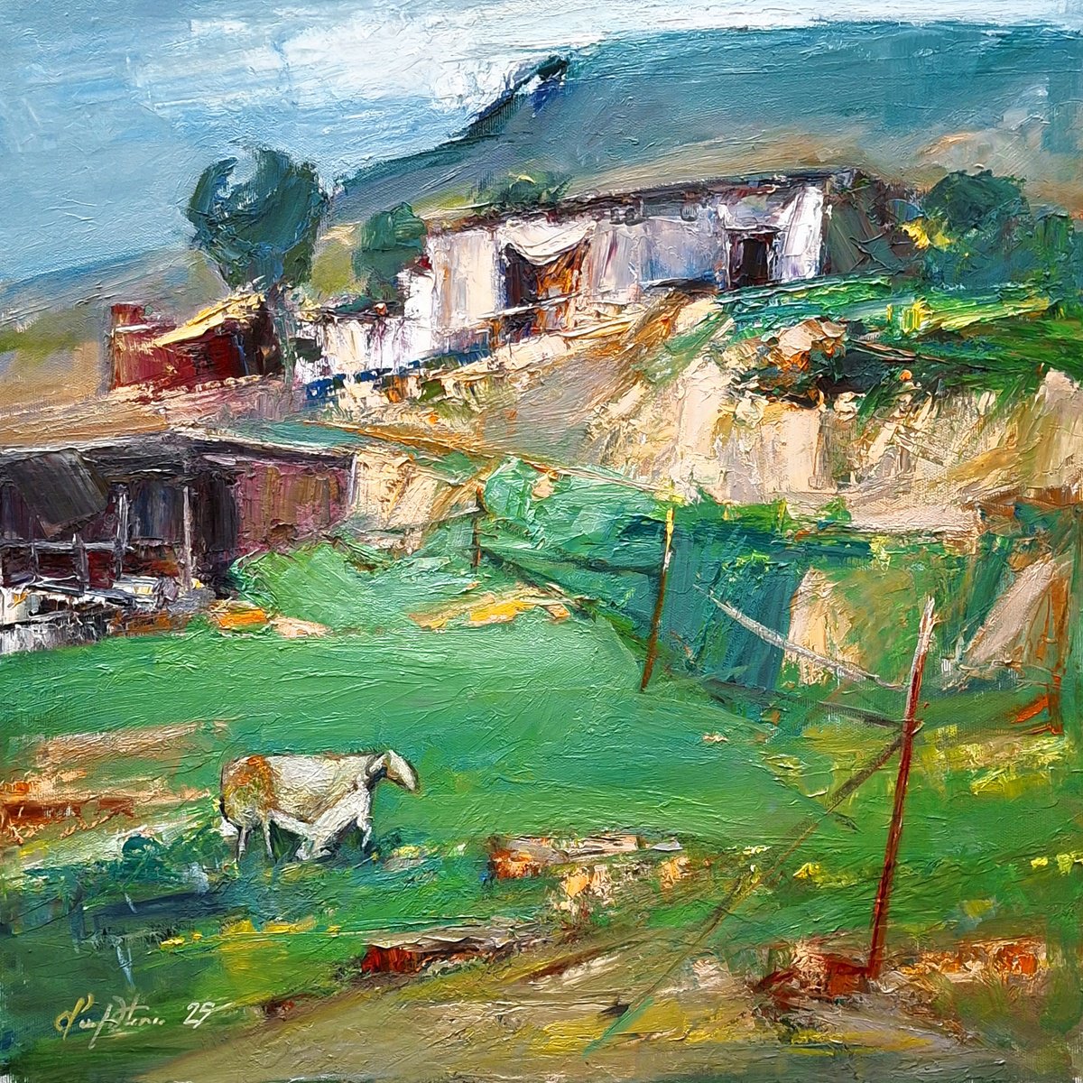 Impressionistic Landscape Oil Painting By Matevos Sargsyan, 20 X 20", Where Time Rests, Original Artwork