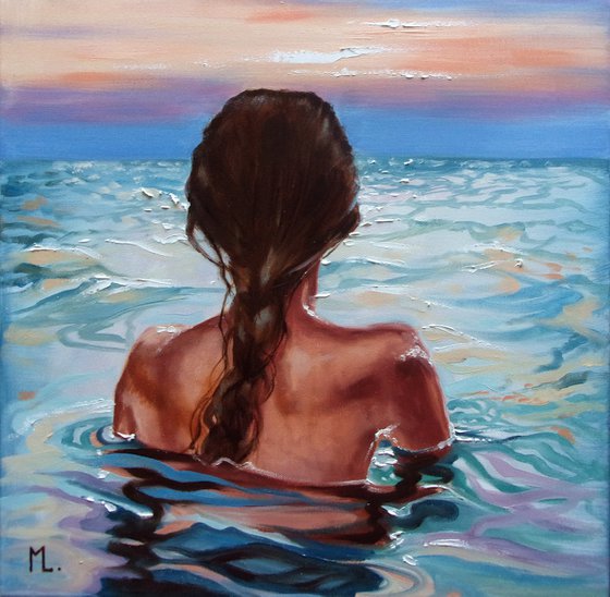 " SUNRISE ... " original painting SEA summer GIFT sea swimming