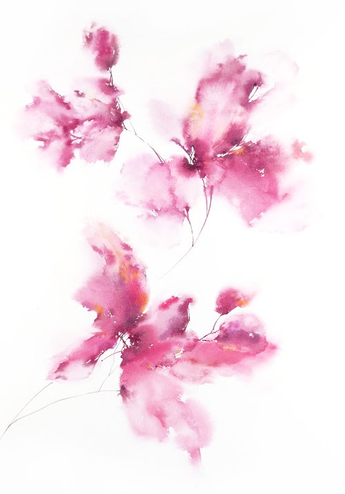Soft pink flowers, watercolor painting "Sweet minutes" by Olga Grigo