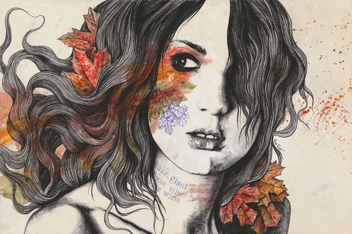 Wake II | maple leaves tattoo woman drawing | realistic female portrait by Marco Paludet