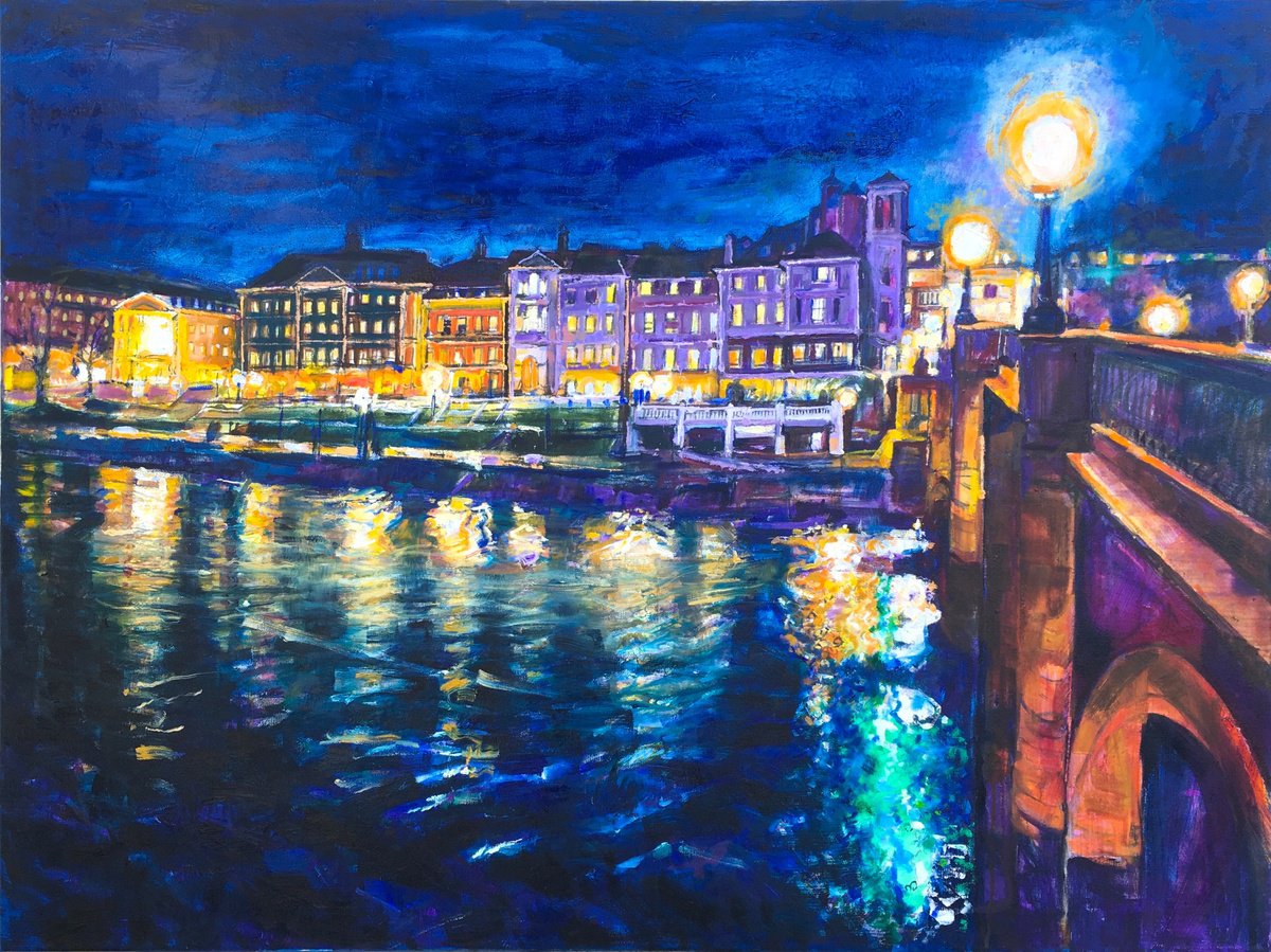 Impressionistic Cityscapes Giclee Print By Patricia Clements, 21 X 16", Richmond Bridge Reflections, Original Artwork