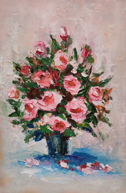 Bouquet of roses in a vase Painting Flower Art Floral Miniature by Yulia Berseneva