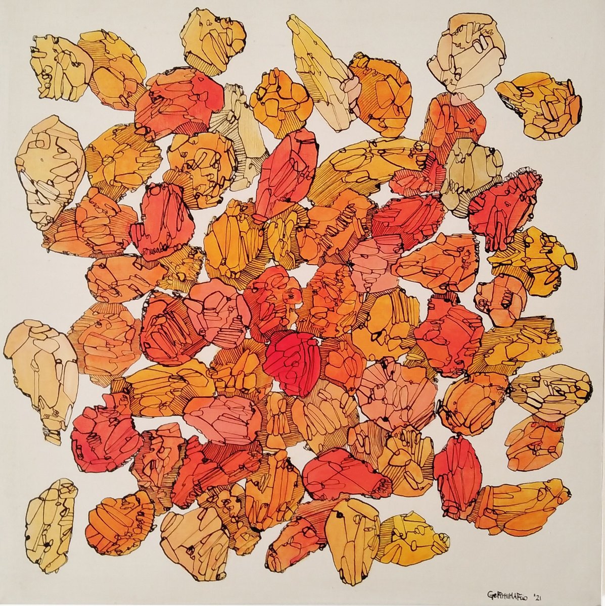 Organic Abstract Acrylic Painting By Isabellangela Germinario, 22 X 22, Explosion 1.0, Original Artwork