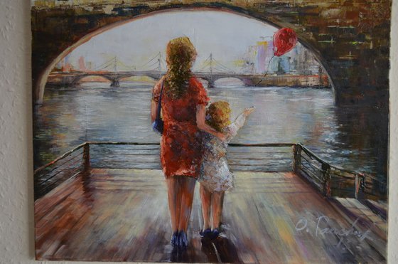 ORIGINAL OIL PAINTING "MY RED BALLOON"