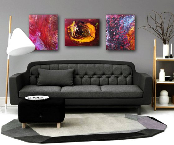 "Birth Of Consciousness Series" - FREE USA SHIPPING - Original Triptych, Abstract PMS Acrylic Paintings Series - 52" x 20"