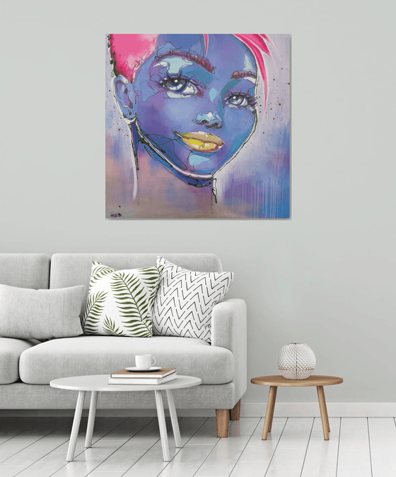 Uplifting almost abstract portrait painting: "Britinia"