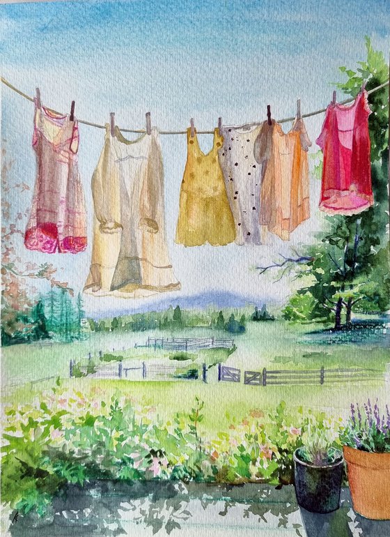 Life is Beautiful. Washed linen. Original painting.