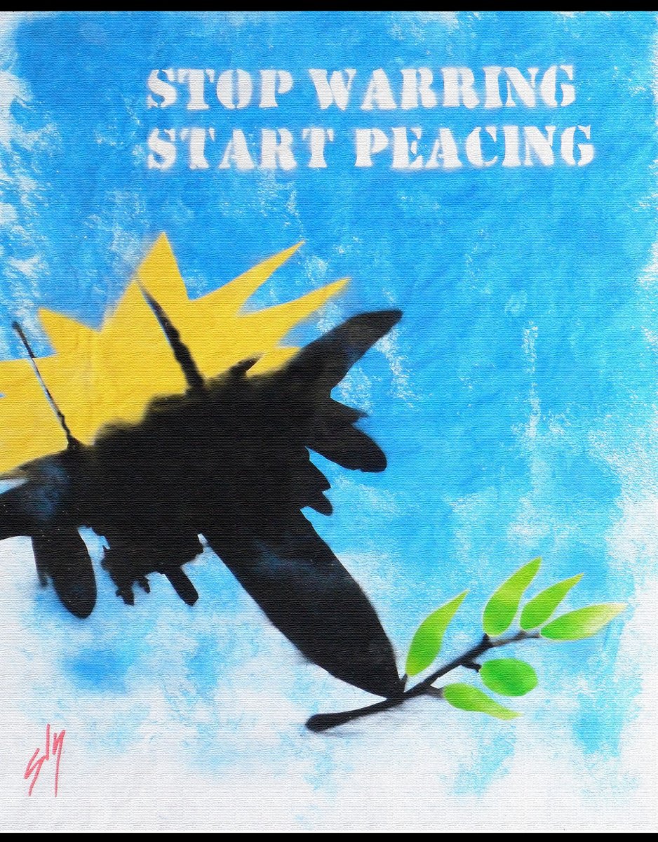 Surrealistic Landscape Painting By Juan Sly, 22 X 30", Stop Warring (On Plain Paper)., Original Artwork