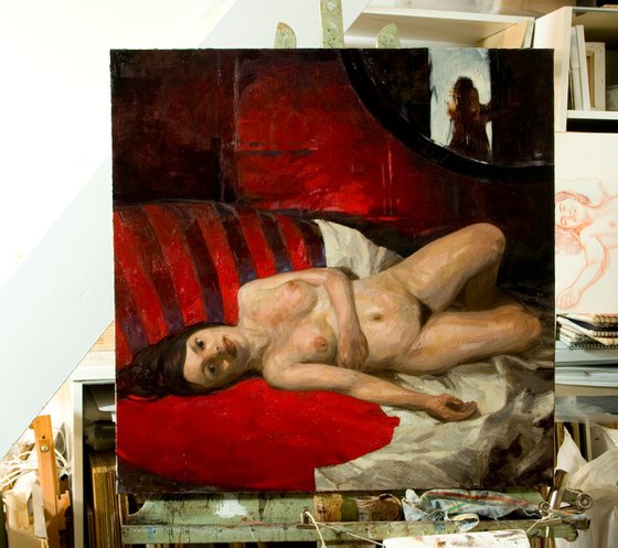 nude woman in red