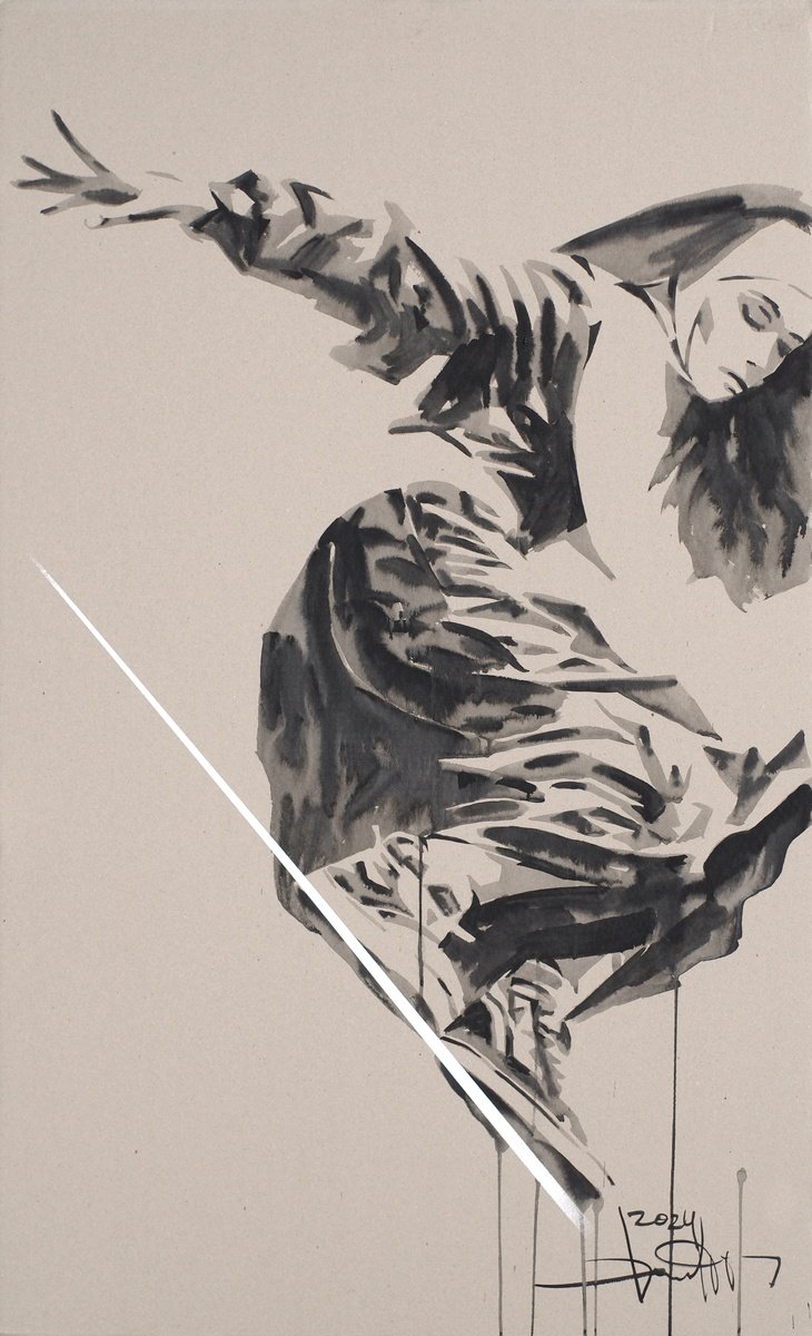 Expressive Portrait Ink Drawing By Dmytro Filatov, 28 X 47, Trust (Series Jump), Original Artwork