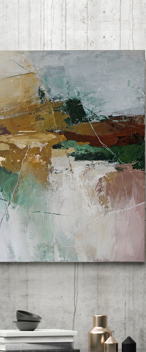 "Iceland 2" Green brown gold abstract art by Yana Sagan