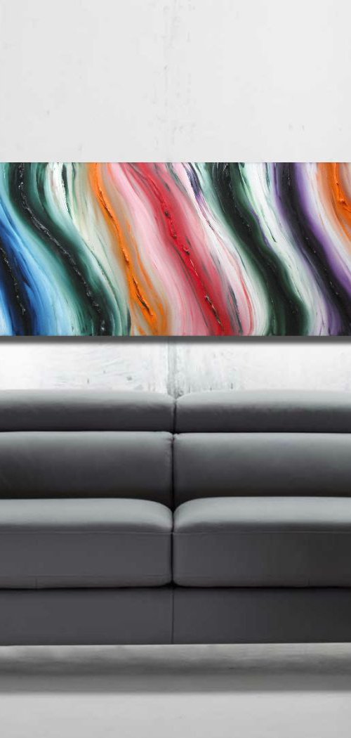 Pure Color - 120x40 cm, LARGE XXL, Original abstract painting, oil on canvas, by Davide De Palma