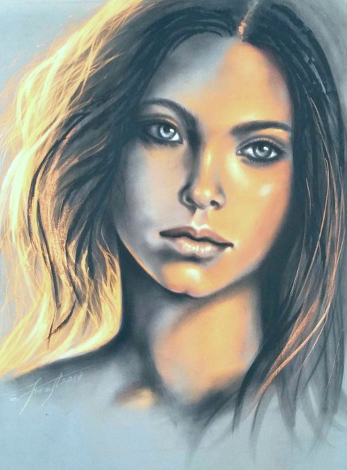 "Lana" Original acrylic painting on fabric 54x68x2cm.ready to hang by Elena Kraft