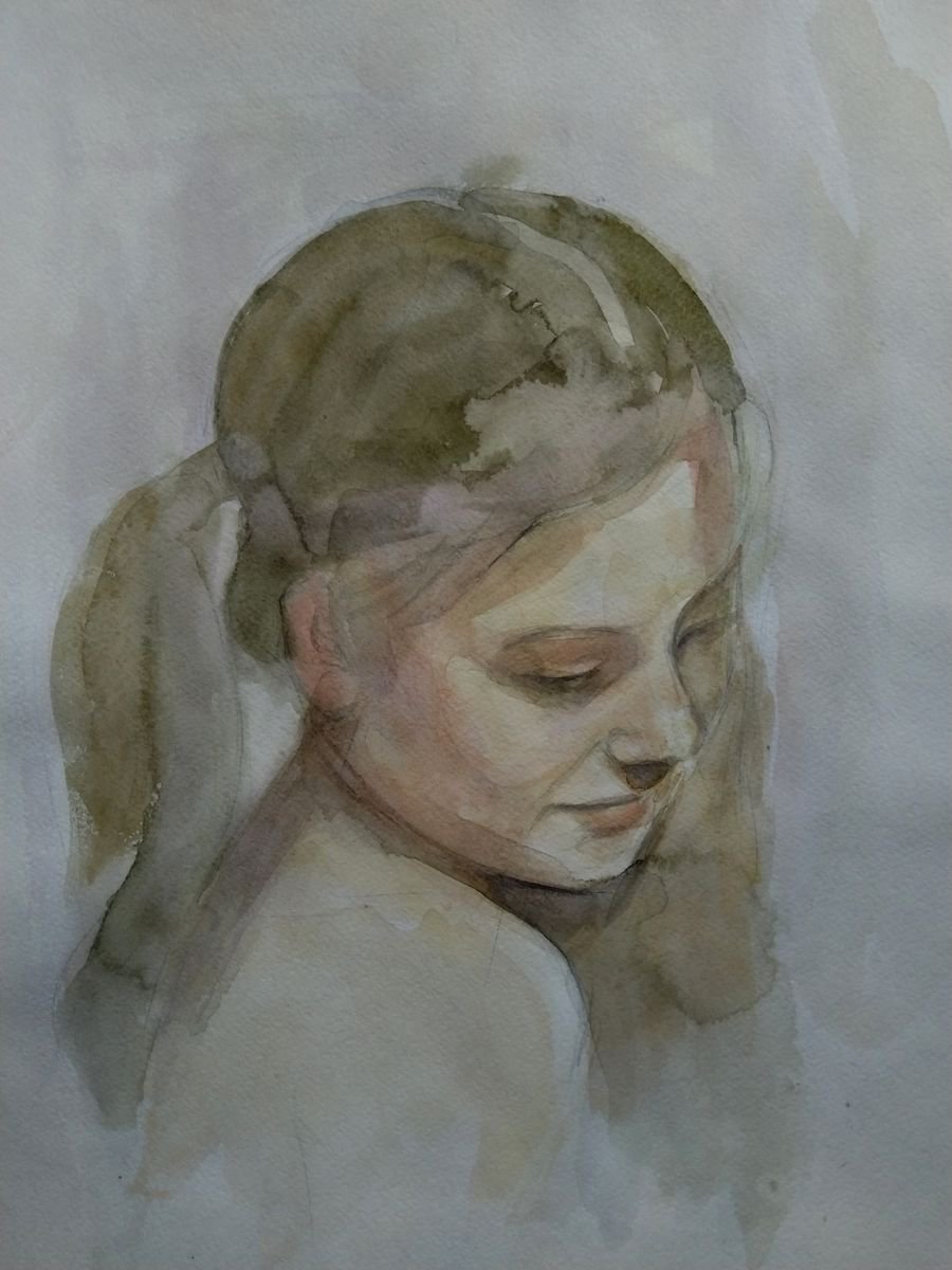 Portrait Watercolour By Kamsar Ohanyan, 12 X 17", Watercolor Portrait, Original Artwork