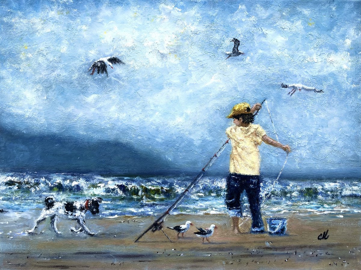 Impressionistic Landscape Acrylic Painting By Cristina Mihailescu, 16 X 12, One Small Fish, One Big Story, Original Artwork