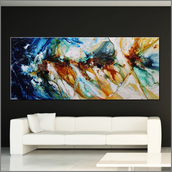 Beaches 240cm x 100cm Sienna Green Textured Abstract Art