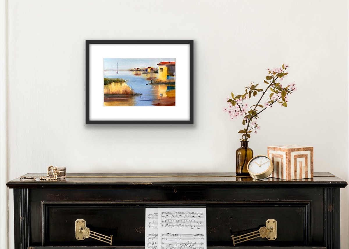 Calmness on the lake - original watercolor by Anna Boginskaia