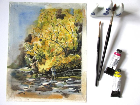 Autumn outing watercolor landscape