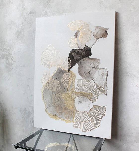 "Voile 3" Abstrat gold gray acrylic art
