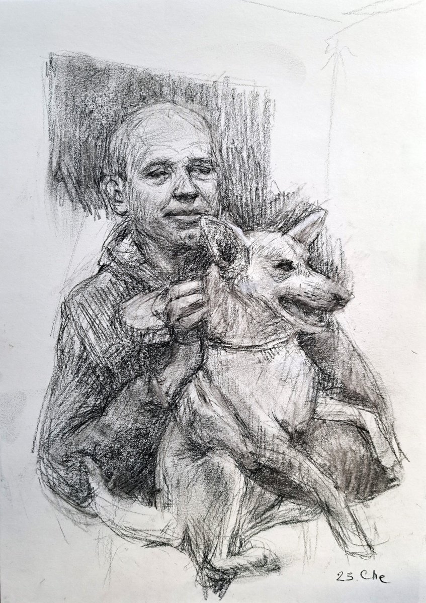 Man and his dog by Liudmyla Chemodanova
