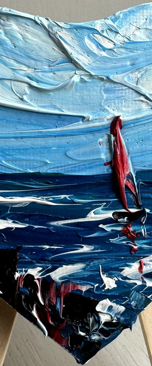 Heard Seascape and red Yacht by Oksana Fedorova