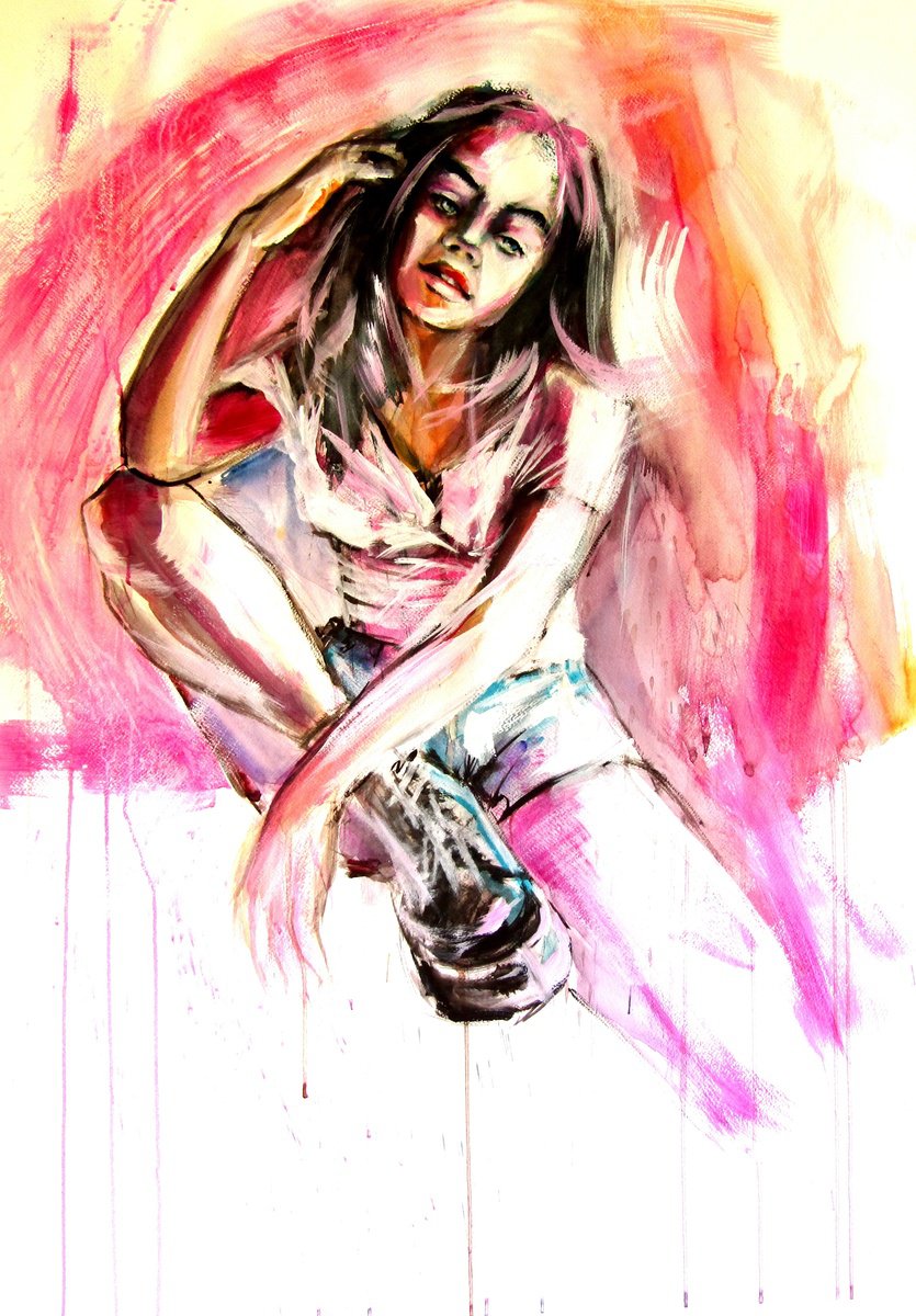 Impressionistic Painting , Cool Girl By Kovacs Anna Brigitta, 30 X 42, Artwork For Sale On Artfinder