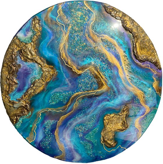 "Opal" epoxy art on wood, resin painting,geode wall art.