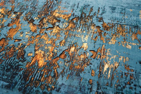 RHEINGOLD - 80 x 160 CM - TEXTURED ACRYLIC PAINTING ON CANVAS * BLUE * GOLD