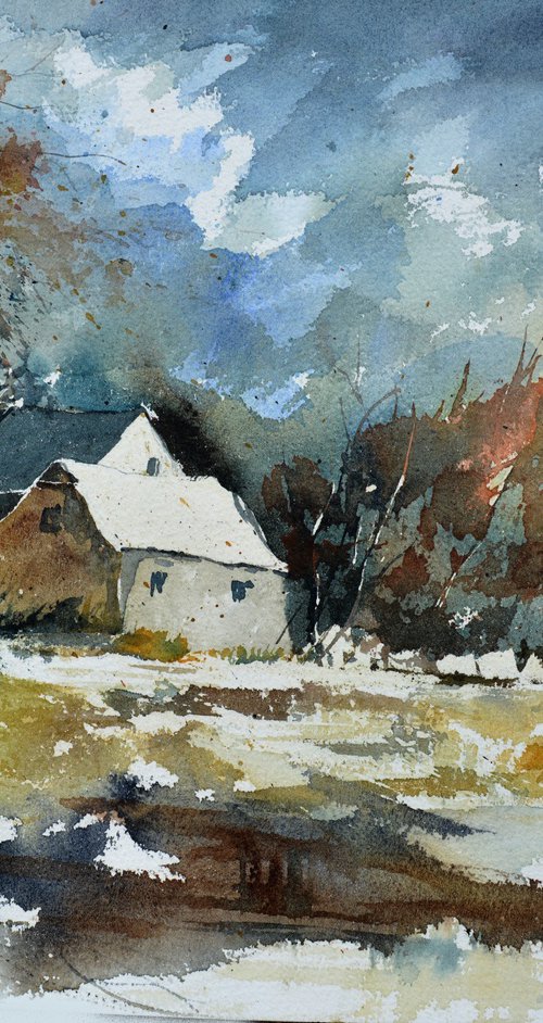 Remote houses watercolor by Pol Henry Ledent