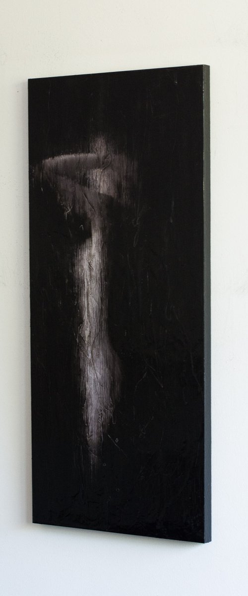 "Feel you Falling" (80x35x2,5cm) - Unique portrait artwork on wood (abstract, portrait, gouache, original, painting, coffee, acrylic, oil, watercolor, encaustics, beeswax, resin, wood, fingerpaint) by Rouzbeh Tahmassian