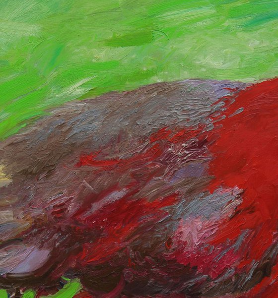 BIRD - animal art, original oil painting, interior home decor,  large size, red green coloured