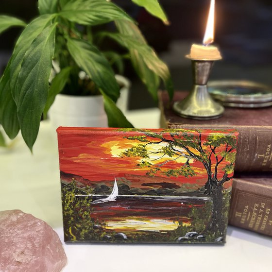 Tree by the Lake on a Mini Canvas