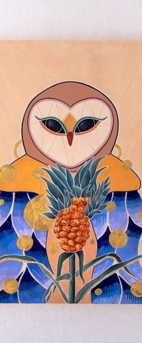 Botanical Series: Pineapple Owl Painting by Eve Devore