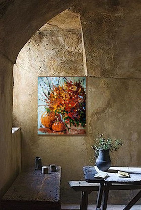 " AUTUMN colours "  ABSTRACT original OIL painting PUMPKIN FALLpalette knife GIFT MODERN URBAN ART OFFICE ART DECOR HOME DECOR GIFT IDEA