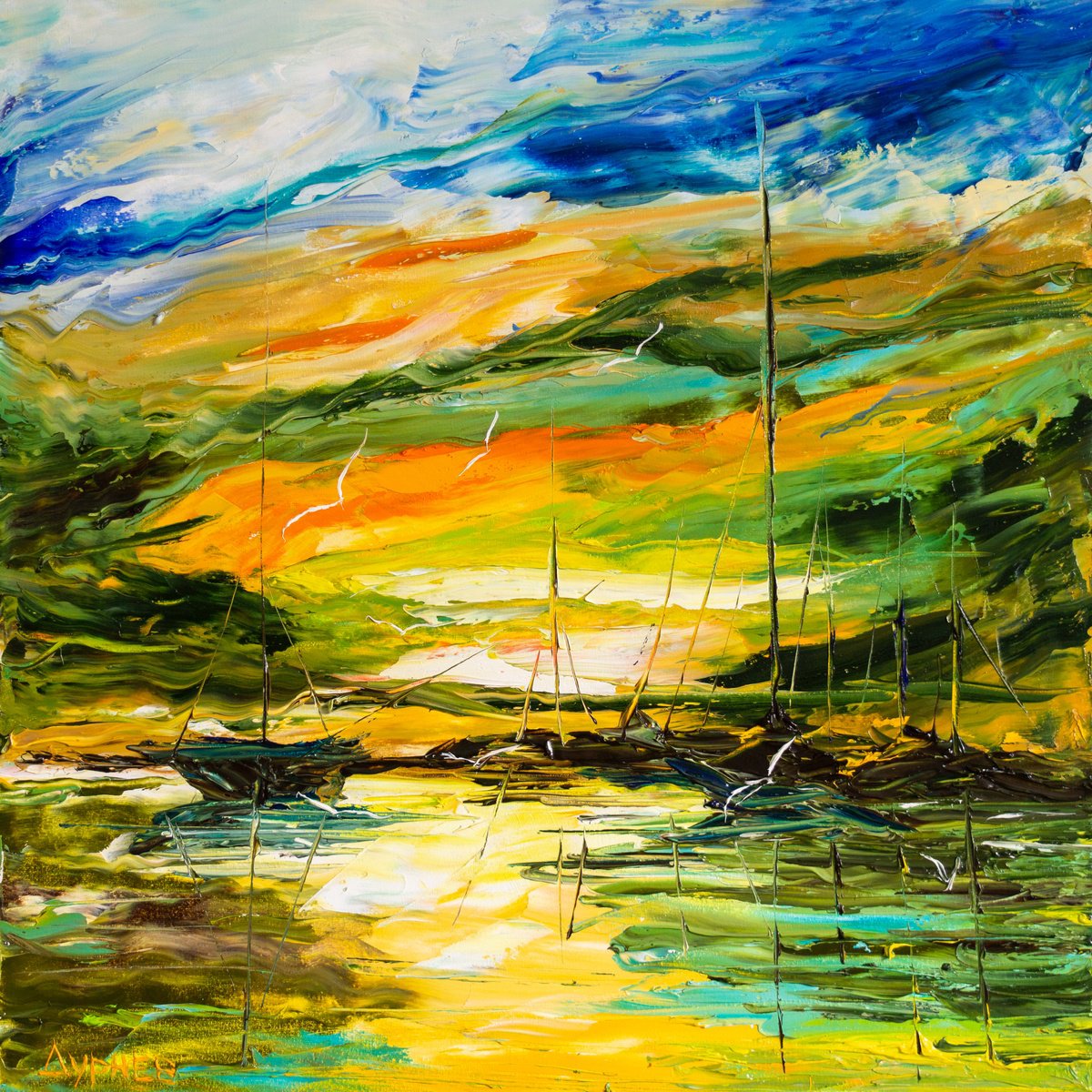 Impressionistic Landscape Oil Painting By Vladyslav Durniev, 20 X 20", Harbor Of Hope, Original Artwork