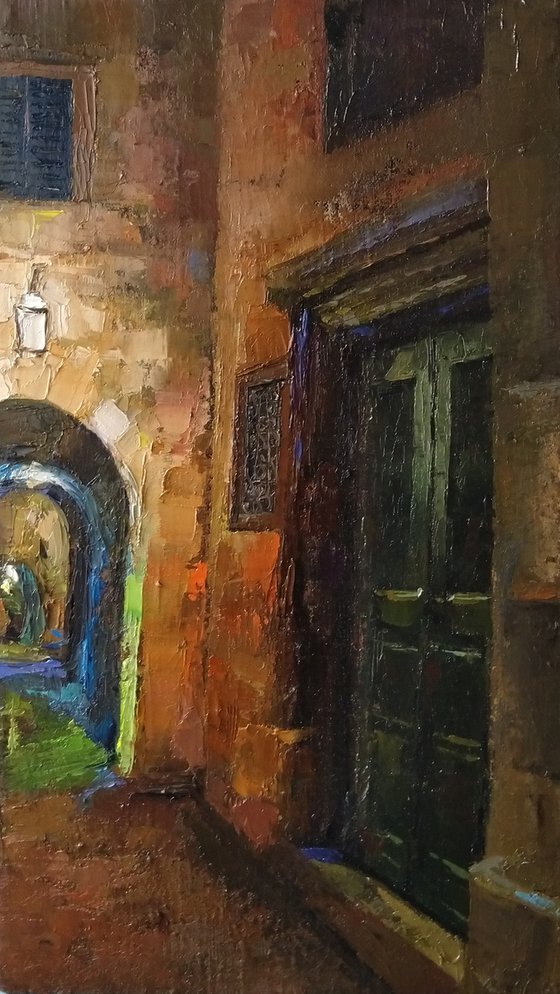 Old door in France(30x50cm, oil painting, impressionistic)