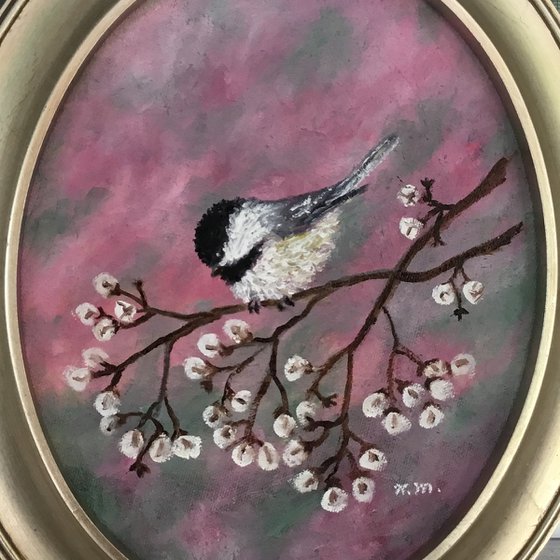 Chickadee # 41 - oval 10 X 8 oil (SOLD)